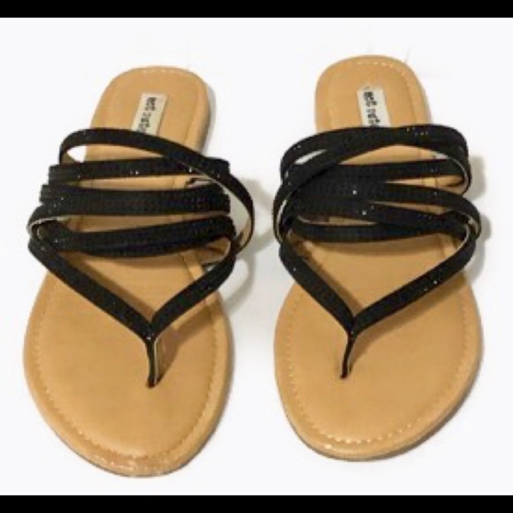 Black Strappy Slip-On Sandals w/ Tiny Black Gems